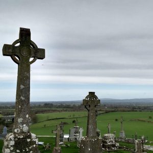 Celtic crosses on gravestones in an Irish cemetery January 2020. Anna Schwabe | KCSU FM