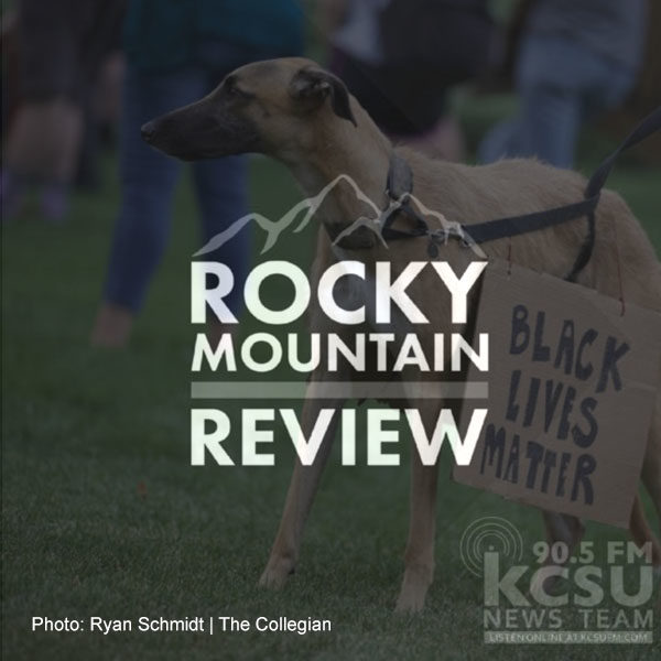 This decorative image shows a dog carrying a sign that says "Black Lives Matter." The Rocky Mountain Review logo is placed over this image, which was originally taken by Ryan Schmidt of the Collegian.