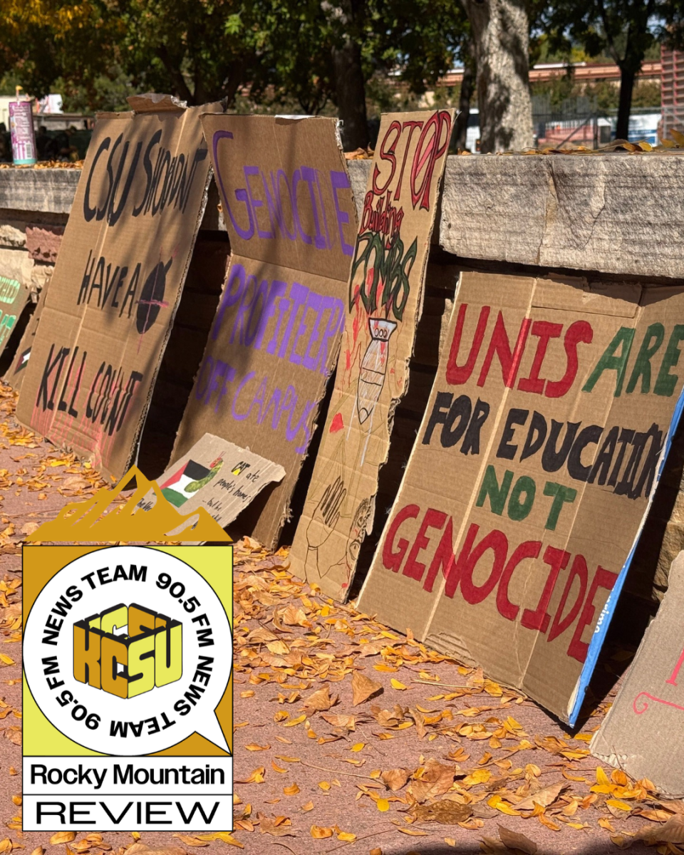 Photo Provided by KCSU News, Shows  signs used in protest 
